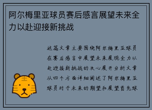 阿尔梅里亚球员赛后感言展望未来全力以赴迎接新挑战